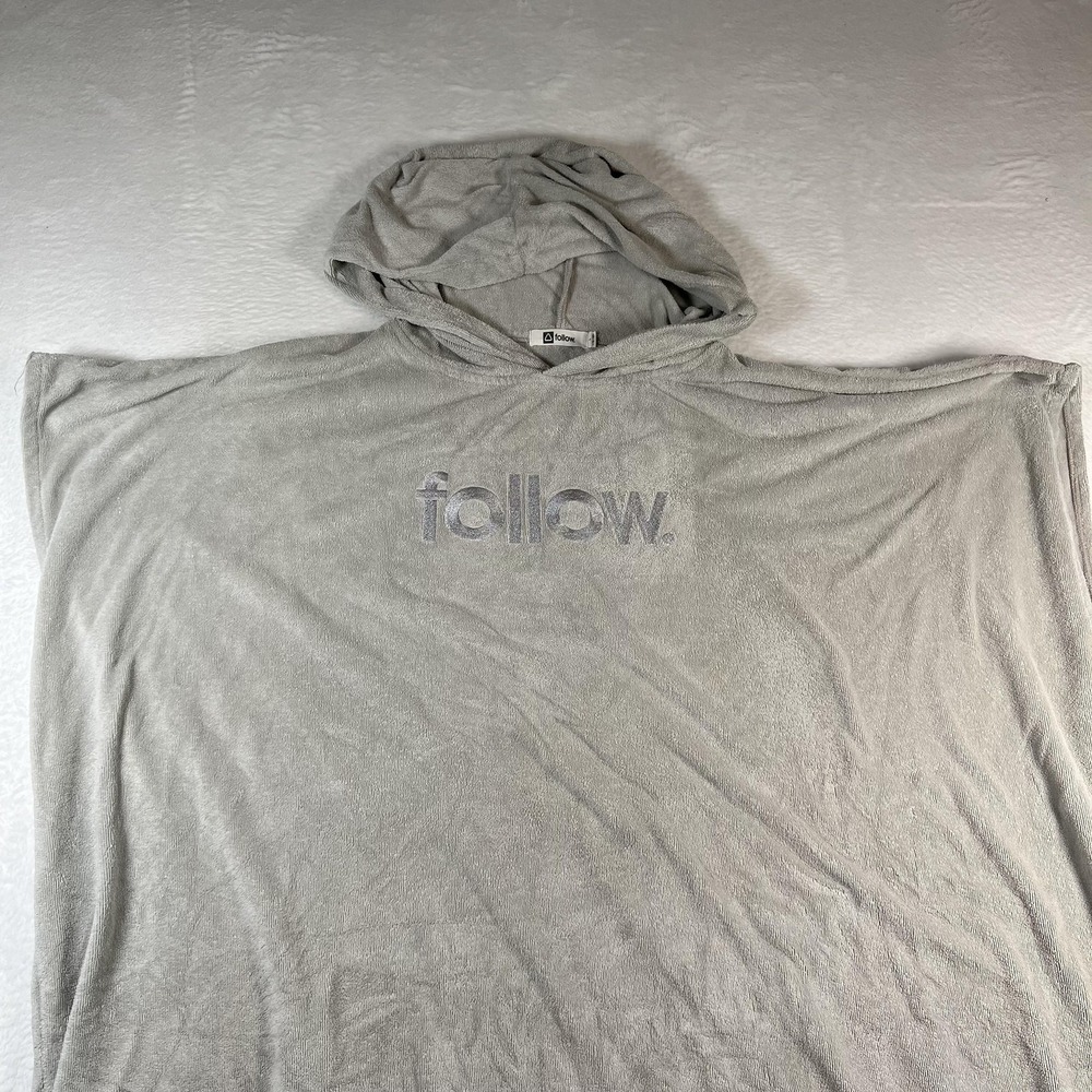 Follow Robe Mens Large Gray Hooded Terry Sleeveless Poncho Towel Surf Beach